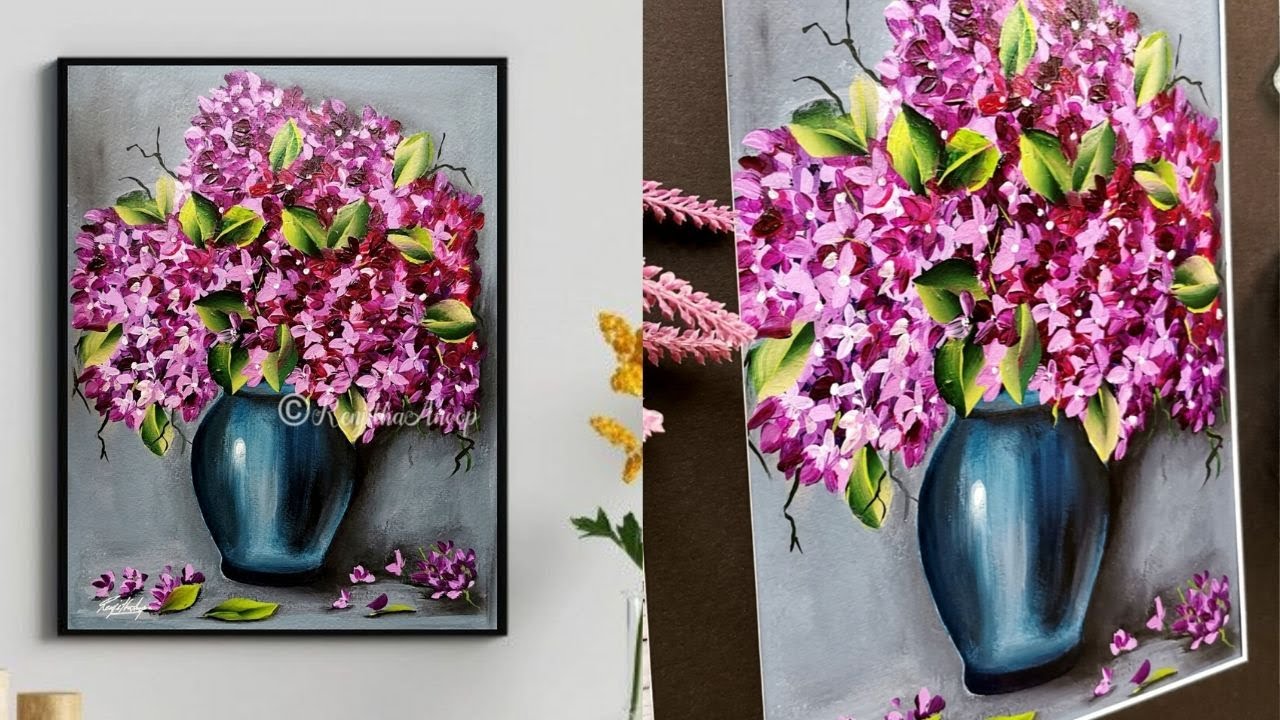 acrylic painting beautiful and easy flower vase painting on canvas for ...