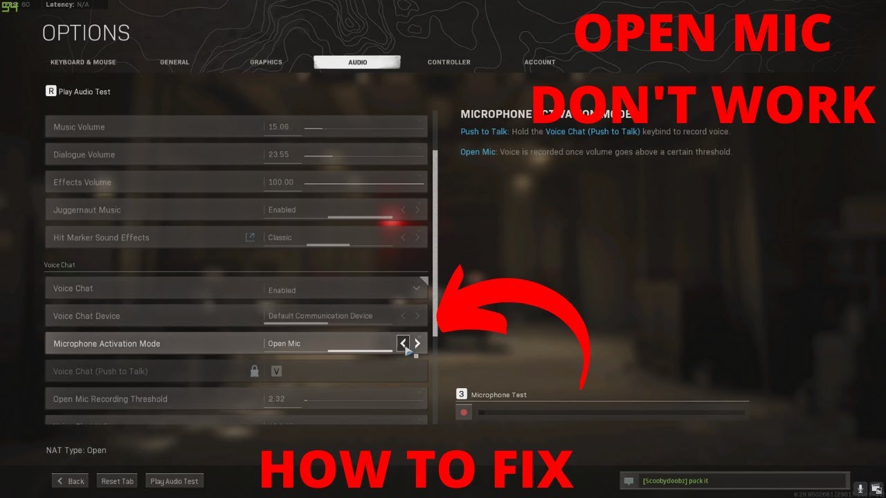 how to turn on mic in call of duty waw pc