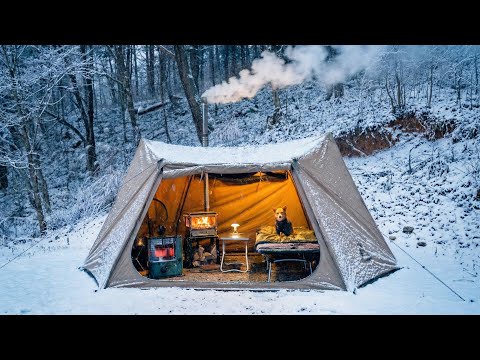 800m Mountain Winter Camping with Hot Tent | Onetigris Solo