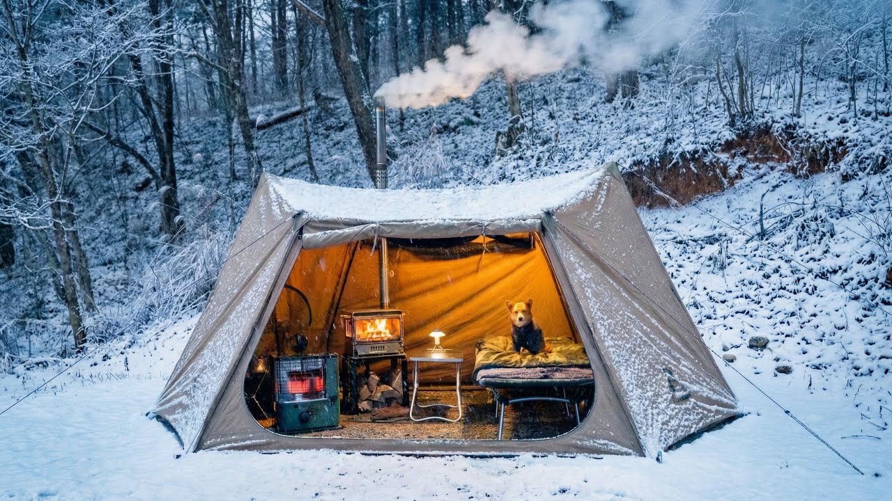 Зимний горный кемпинг на высоте 800 м с горячей палаткой | Onetigris Solo Homestead T/C