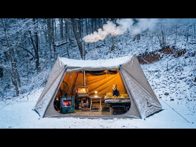 800m Mountain Winter Camping with Hot Tent | Onetigris Solo