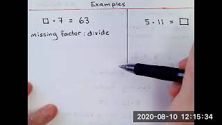 Missing Factor or Missing Product.  Elementary Algebra