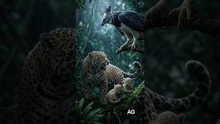 Jaguar Mother vs Harpy Eagle: A Tense Jungle Standoff! 🐆🦅 #wildlife
