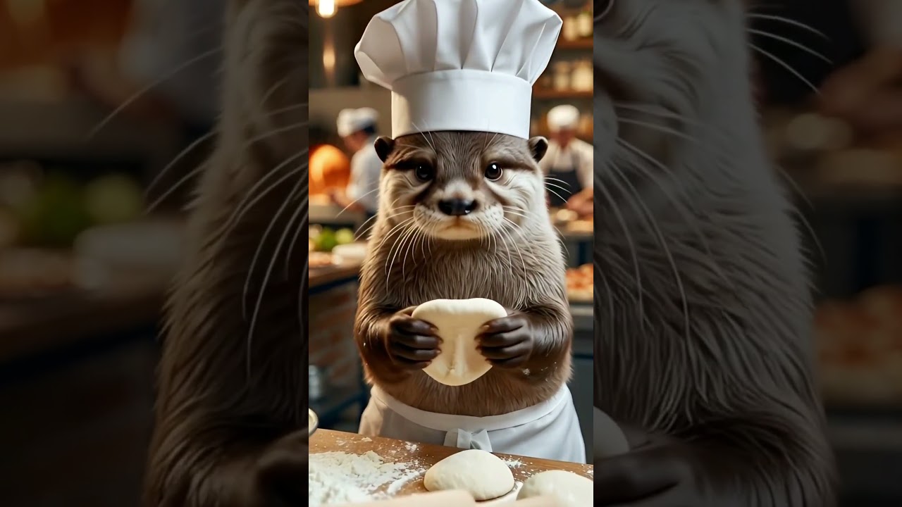 Pizza Dream! Cute Otter Chef is Making Pizza Dough! 
