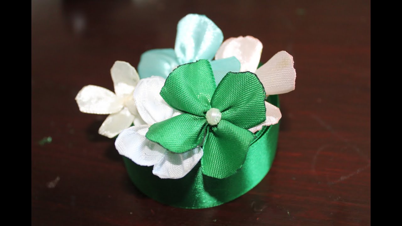 طريقة عمل ورده بشريط الستان diysqtin ribbon rose flowers