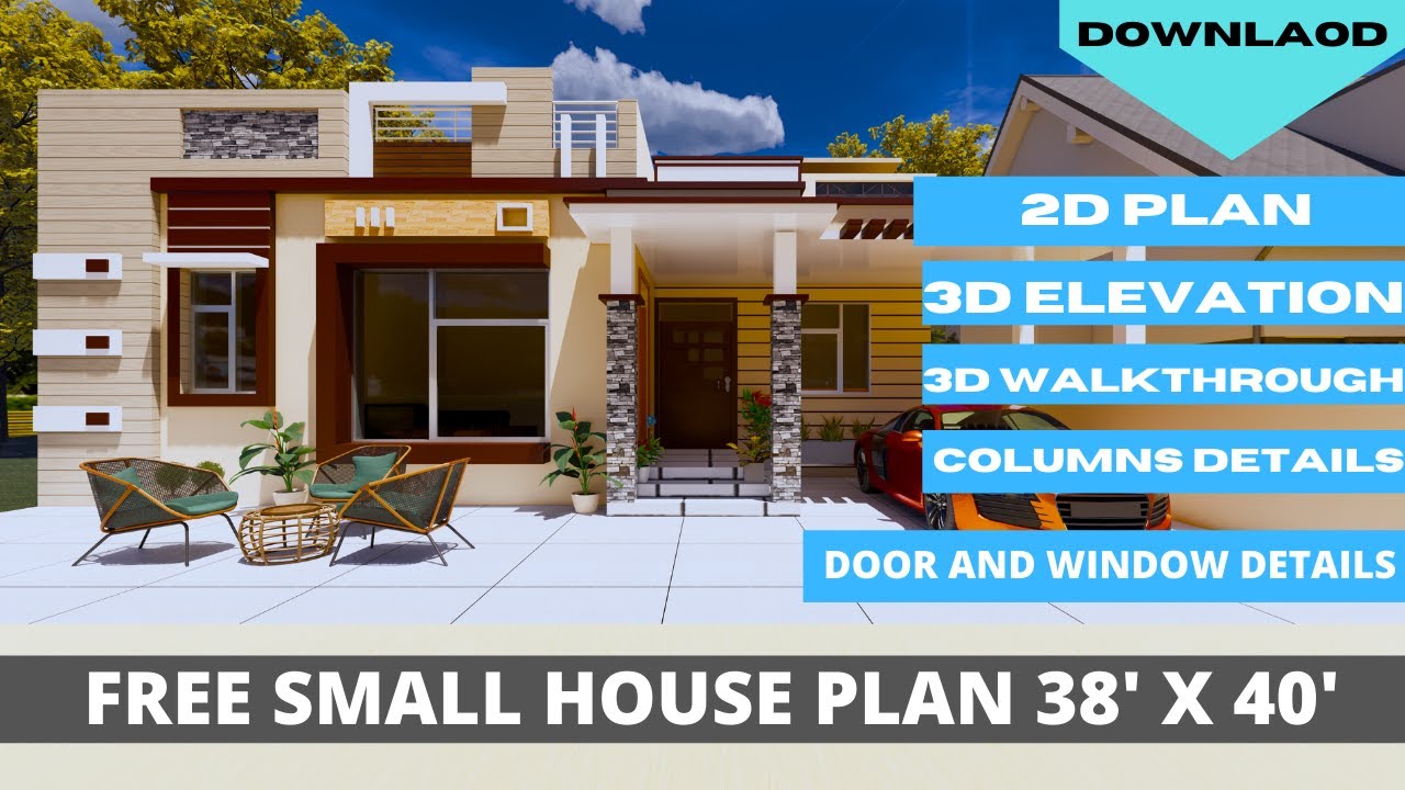 Free small house plan 38 x 40 feet || 38 by 40 2d plan || indian architecture 2021