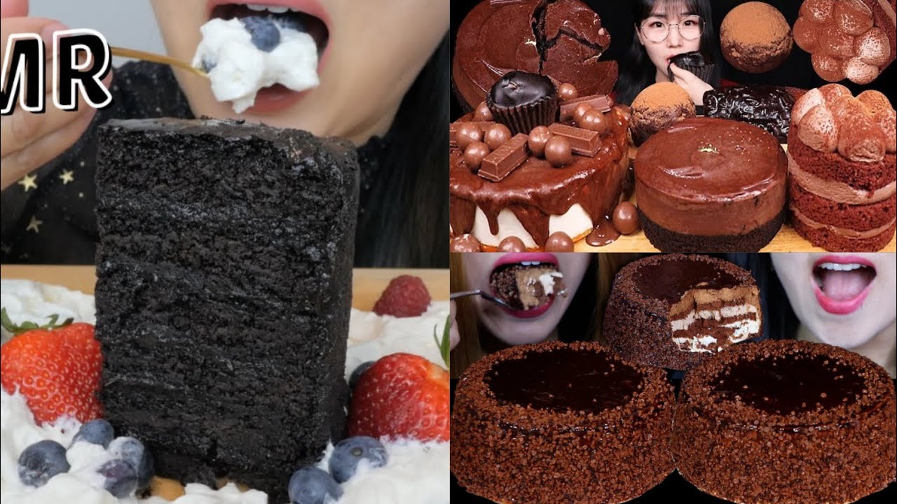 Satisfying triple chocolate cake mukbang