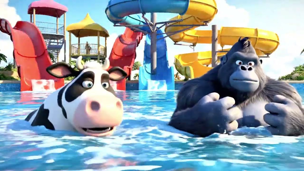 Long Slide Game With Cow Elephant Gorilla Hippopotamus Tiger - 3d Animal Game - Funny 3d Animals