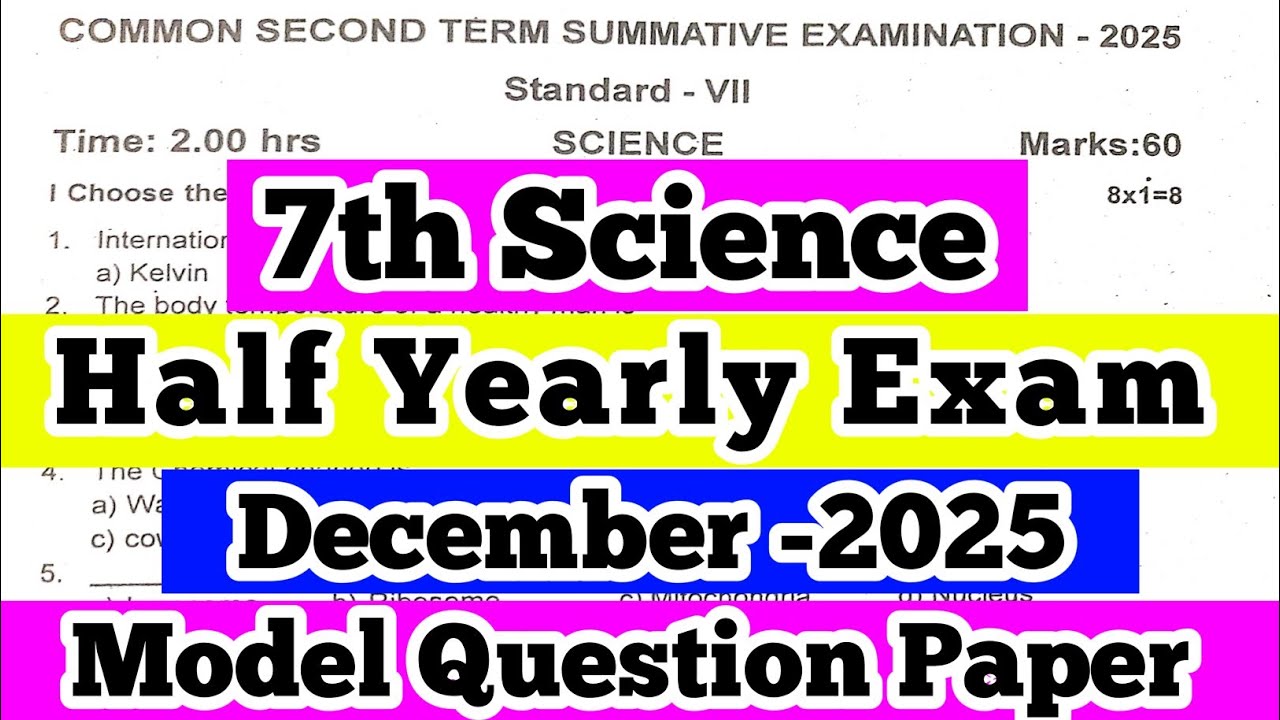 7th Standard Science Half Yearly Question Paper original model Question paper December -2025