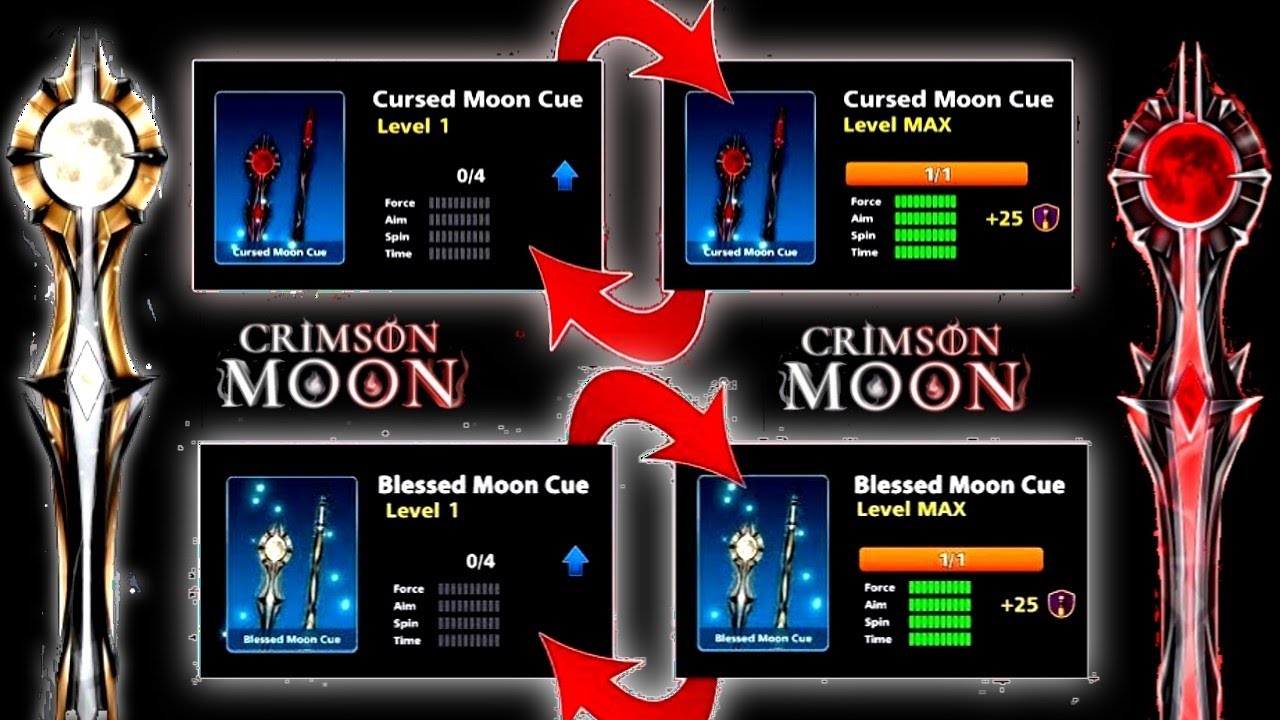 8 Ball Pool - Level 1 to Level Max of Blessed Moon Cue and Cursed Moon Cue 