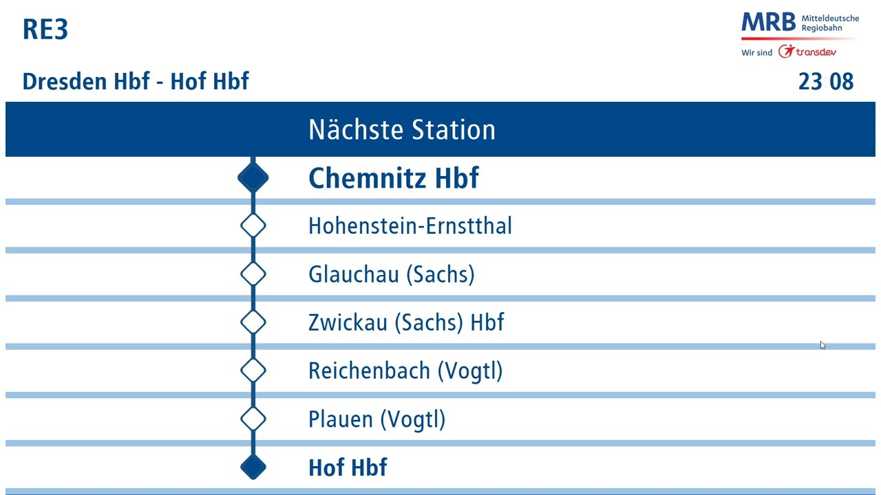 Ansagen RE3 von Dresden Hbf nach Hof Hbf