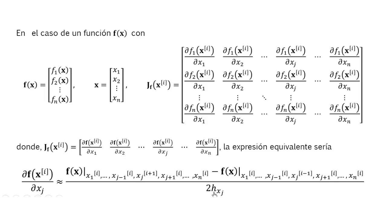 Diferenciación numérica ☺ Derivada función ☺ Matriz jacobiana ☺ Ejemplo de implementación en Diferenciación numérica ☺ Derivada función ☺ Matriz jacobiana ☺ Ejemplo de implementación en