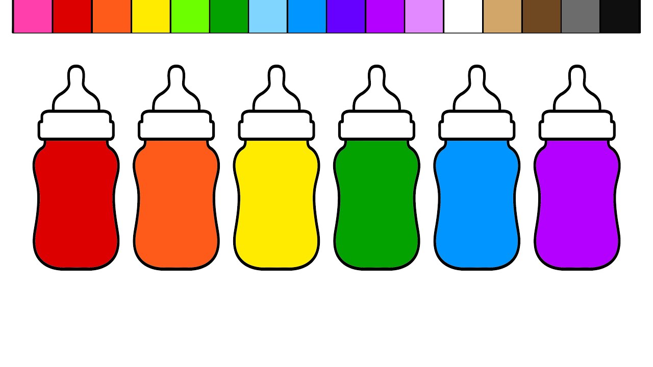 Learn Colors Kids Color Rainbow Baby Bottle Coloring Pages Youtube