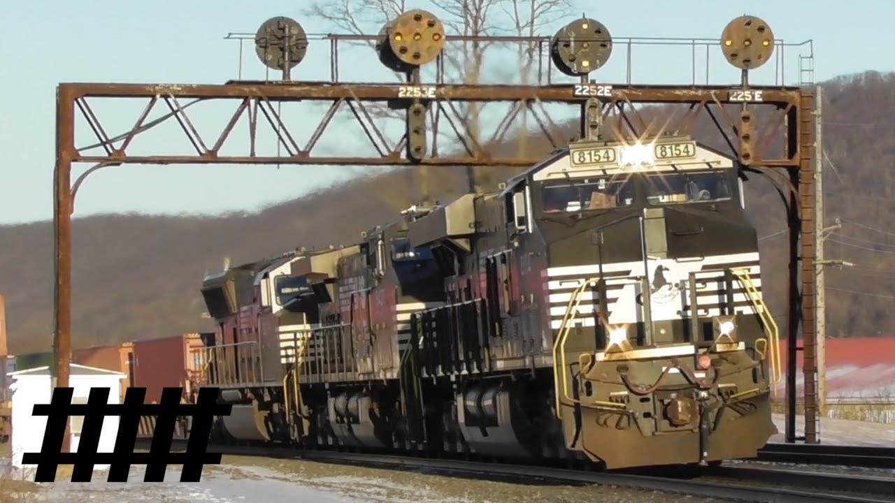 NS Trains at PRR ABS Signal Bridge PT 225 in Tipton, PA on the Norfolk