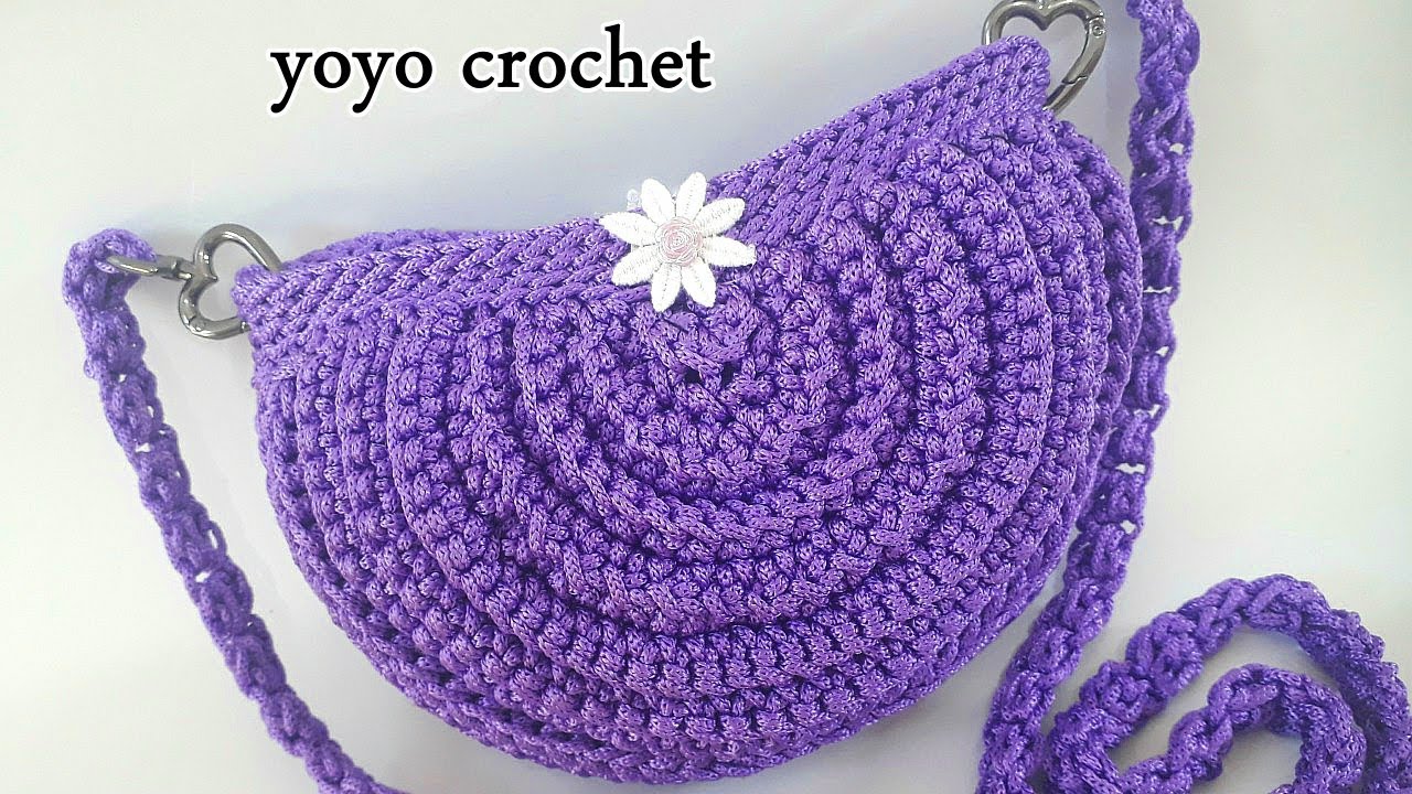 كروشية شنطة كروس دائرية سهلة ب 2 جيب للمبتدئين + شرح طريقة عمل البطانة - crochet bag #يويو_كروشية#