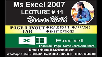 MS EXCEL 2007 | LECTURE 11 | PAGE LAYOUT TAB SCALE TO FIT,SHEET OPTION RIBBON | UCC COMPUTER COLLEGE