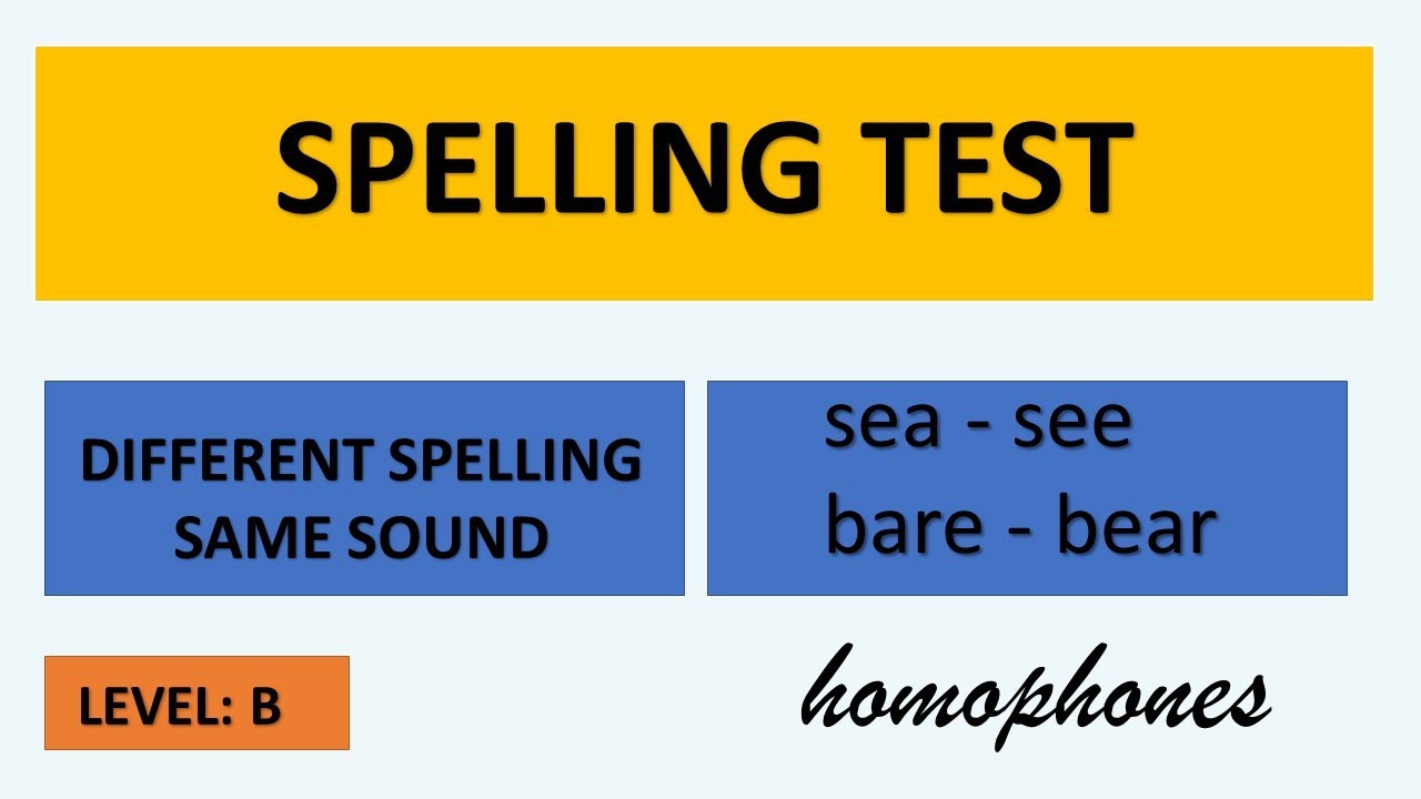 SPELLING TEST + PDF - SAME SOUND DIFFERENT SPELLING - Level B - Easy