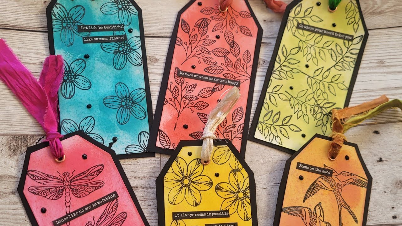 Создание бирок с использованием чернил/штамповки и тиснения 🦋🌻🌷