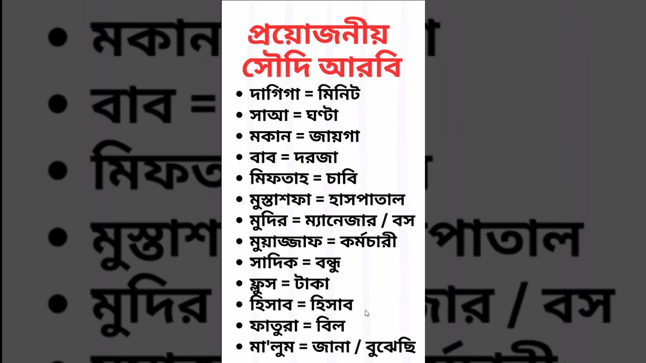 সৌদি আরবের জরুরি আরবি শব্দাবলি শিখুন #LanguageLearning #SaudiArabia