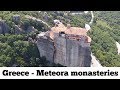 Meteora monasteries "middle of the sky" Metéora (Greek: Μετέωρα) Drone Aerial Video : Greece