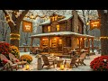 Morning Winter Jazz Music to Relax,Calm ☕ Outdoor Winter Cafe Porch Ambience & Gentle Snow Falling