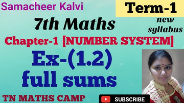 TN 7th Maths Term-1 NUMBER SYSTEM Ex-(1.2)full sum solved explained |TN new syllabus samacheer kalvi