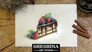 How to draw а cake with soft pastels 🎨 Food Illustration screenshot 1