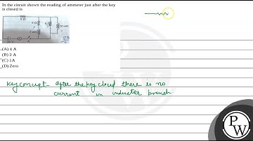 In the circuit shown the reading of ammeter just after the key is closed is (1) \( 4 \mathrm{~A}....