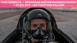 Miss America flies an F16D Fighting Falcon