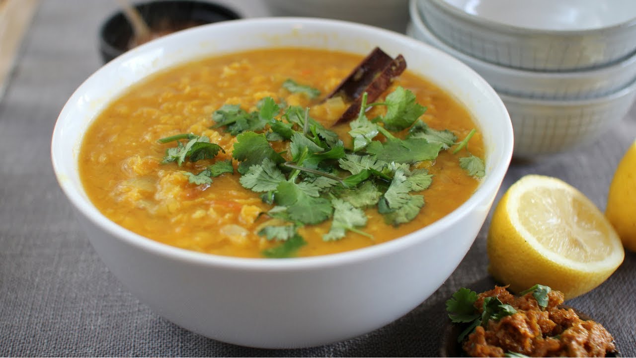 Red Lentil Dal with Lime Pickle Mango Chutney