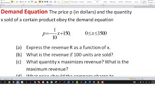 Demand Equation and Revenue Function