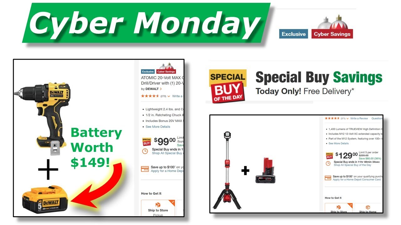Home Depot Cyber Monday Tool Deals Of Day Dewalt/Milwaukee YouTube