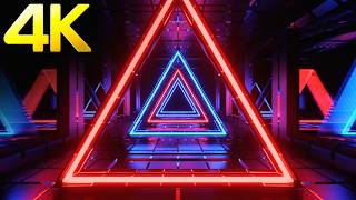 4k Neon Cyberpunk Trippy Triangle Tunnel Abstract Red & Blue Background Chill & Relaxing Video Loop