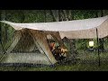 Escaping the stress  solo camping in rain  relaxing cosy shelter rain asmr 