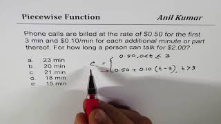 Piecewise Function how many Minutes to Talk in 2 dollar