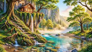 10 Hours of Crystal Clear River ASMR Cozy Cabin on a Cliff