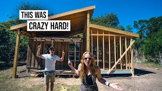 Tiny House Build CONTINUES! - We Made Some HUGE Mistakes 😭 Building Our Floors, Walls &amp; Roof! (Ep 3)