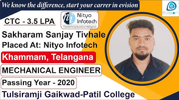 Congrats, Sakharam | Selected in Nityo Infotech | 3.5 LPA | MECHANICAL ENGINEER, 2020 | Nanded