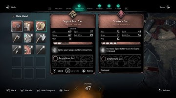 Best Axe for Lvl 47 found Axe name Sepulcher Axe Superior Dane Axe  Assassin