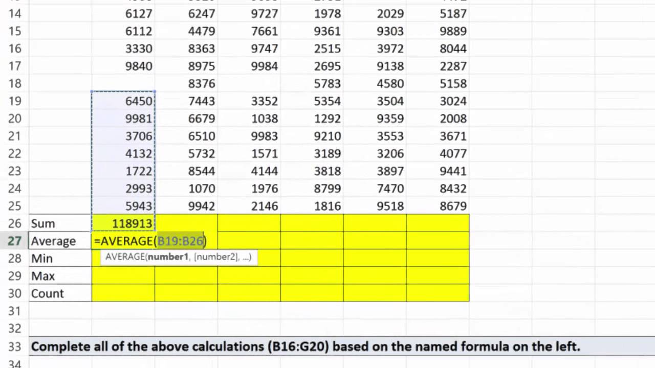 How to calculate Sum and Average of numbers using formulas in MS