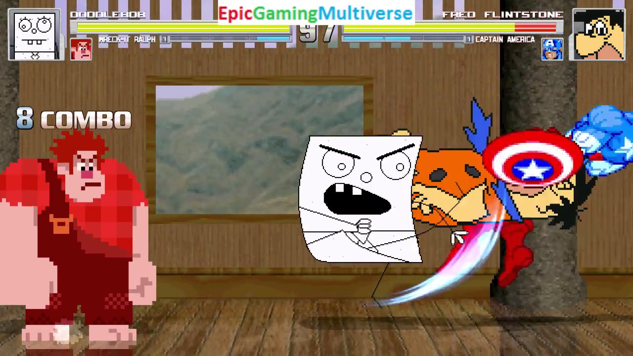 DoodleBob And Wreck-It Ralph VS Fred Flintstone And Captain America In A MUGEN Match / Battle