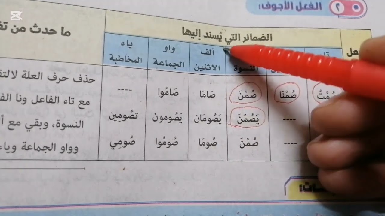 إسناد الفعل المعتل إلى الضمائرللصف الثاني الإعدادي