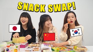 Chinese vs Japanese vs Korean Swap Snack For The First Time!