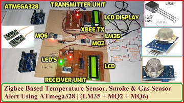 Zigbee Based Temperature Sensor, Smoke & Gas Sensor Alert Using ATmega328 | (LM35 + MQ2 + MQ6 +XBee)