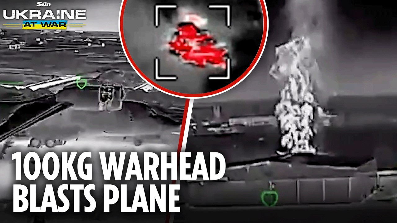 Ukrainian kamikaze drone with 100 kg warhead BLOWS UP rare Russian maritime patrol aircraft