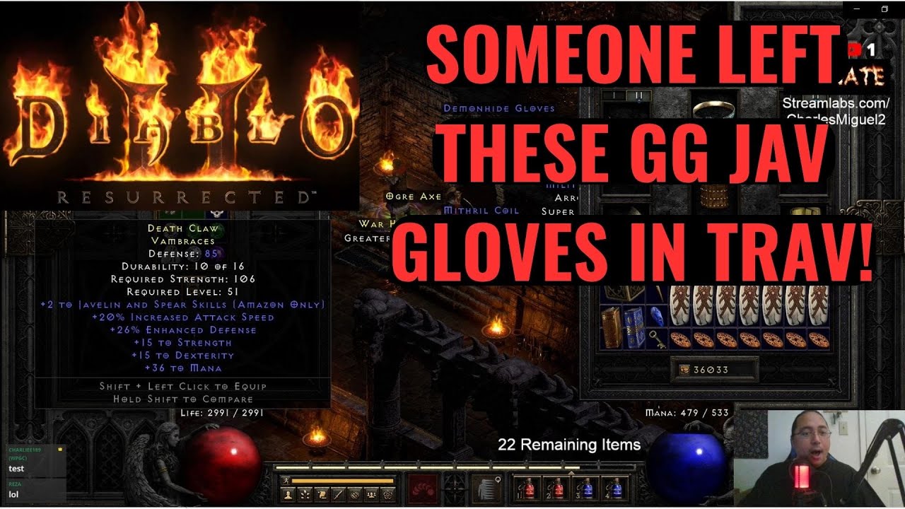 Diablo 2 Resurrected. D2R Online Epic Fail GG Jav Gloves Left In Trav