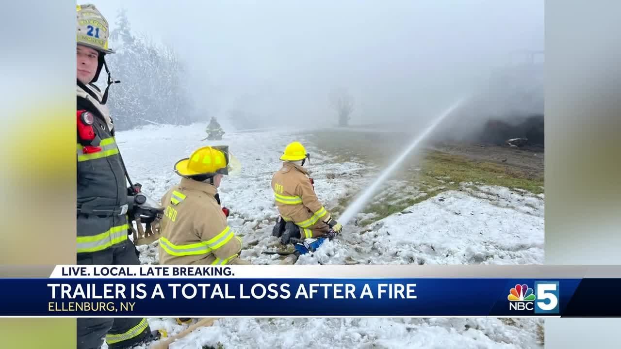 Trailer a total loss after fire in Ellenburg Center, NY - YouTube