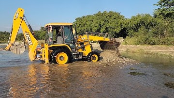 JCB Backhoe Making Dam in River To Block Water - JCB Making Big Drain in River - JCB Video