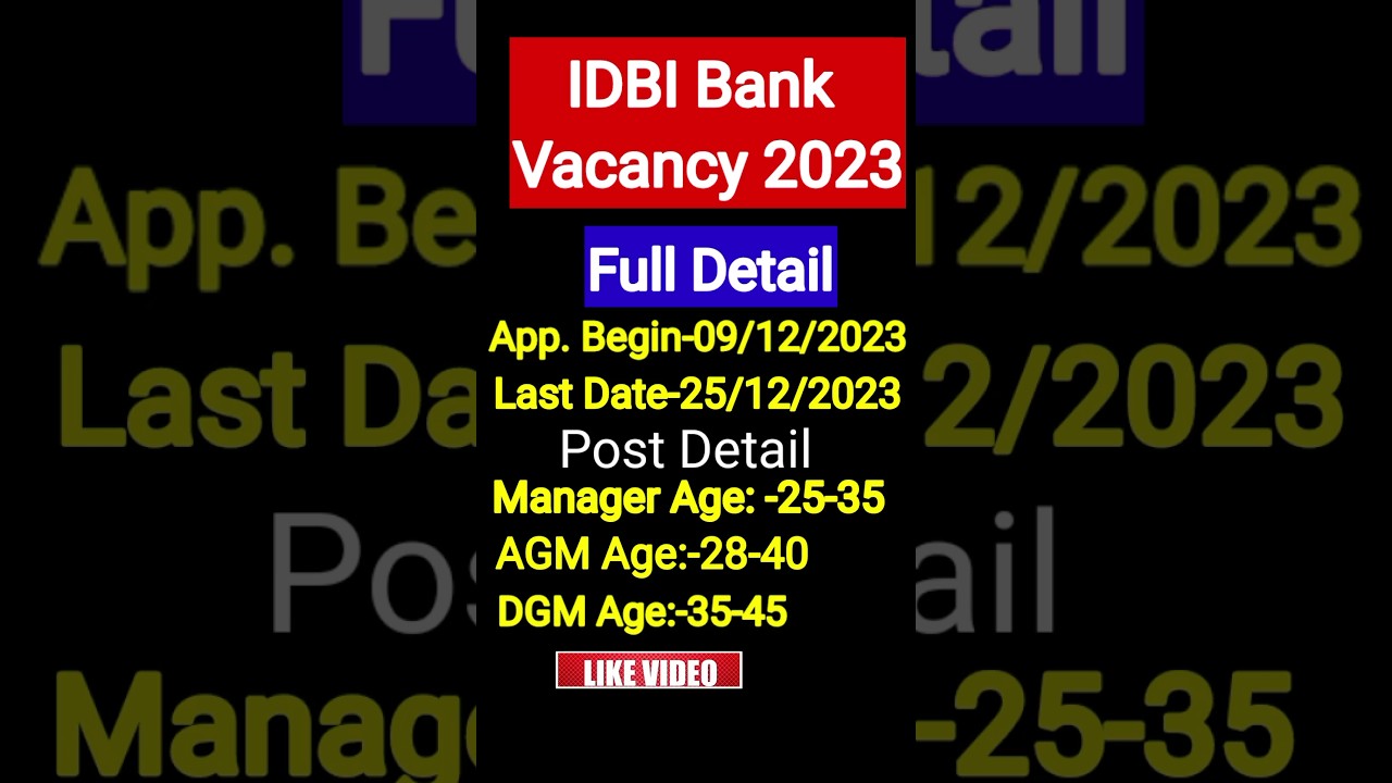 IDBI Bank Specialist Officer  IDBI Vacancy 2023 