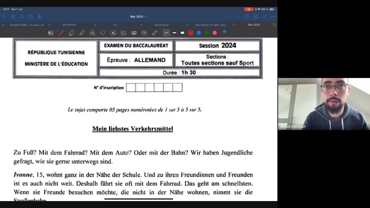 Correction devoir allemand BAC Tunisie 2024